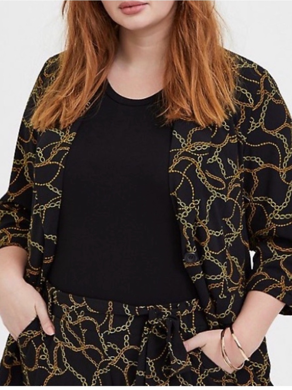 torrid Black Blazer with Gold Chain Print